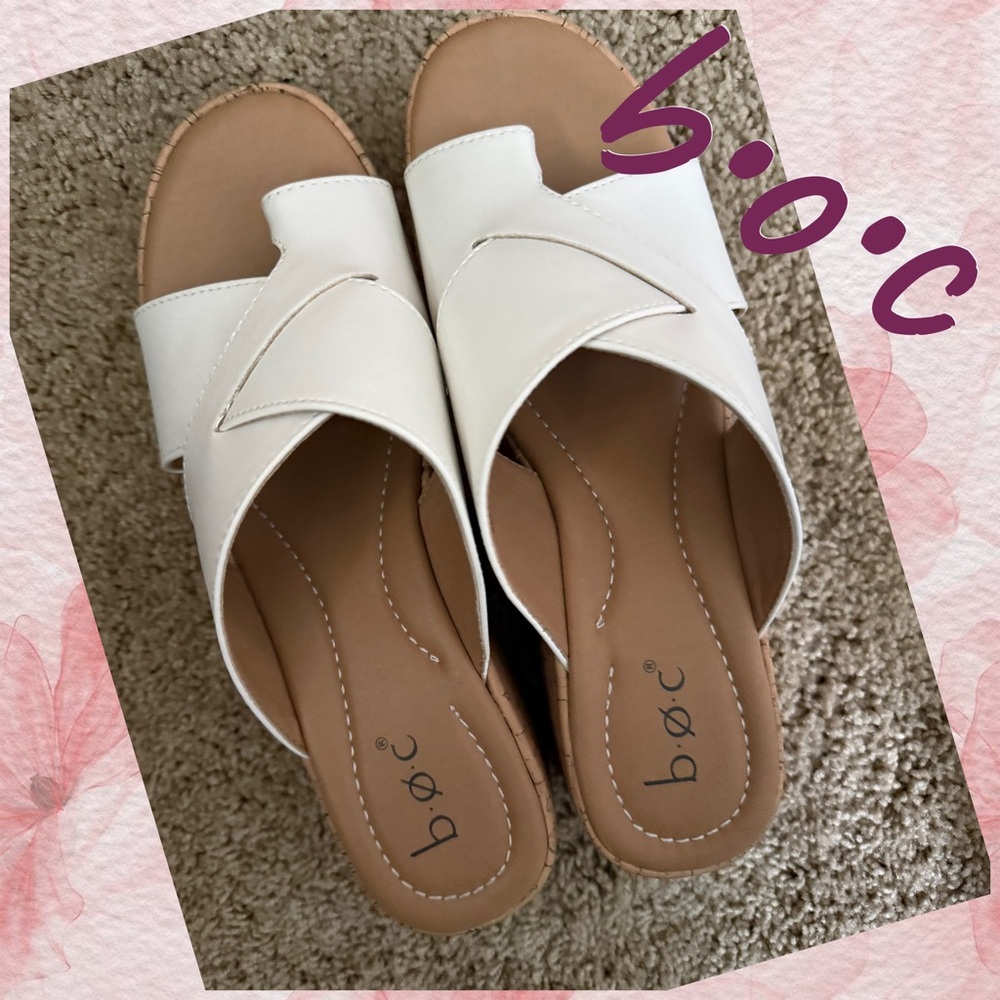 b.o.c. White Slip-On Wedge Sandals